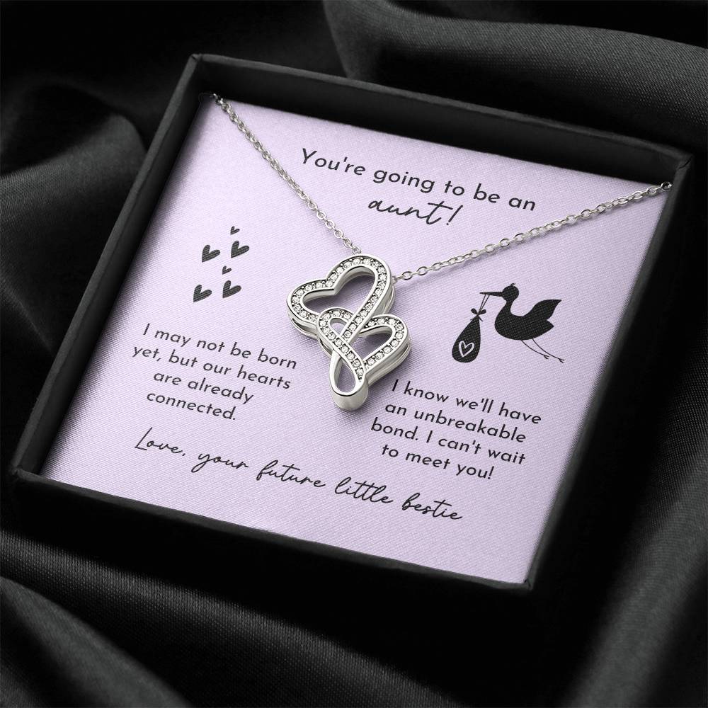 Aunt To Be Birth Announcement Double Hearts  Lavender Stork Double Hearts Necklace