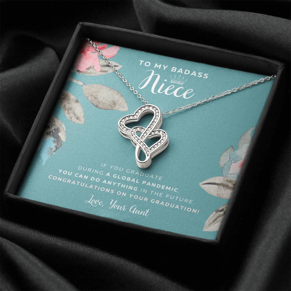 To My Badass Niece Straighten Your Crown Necklace Aunt Niece Necklace Niece Graduation Gift Graduation On Pandemic Double Hearts Necklace