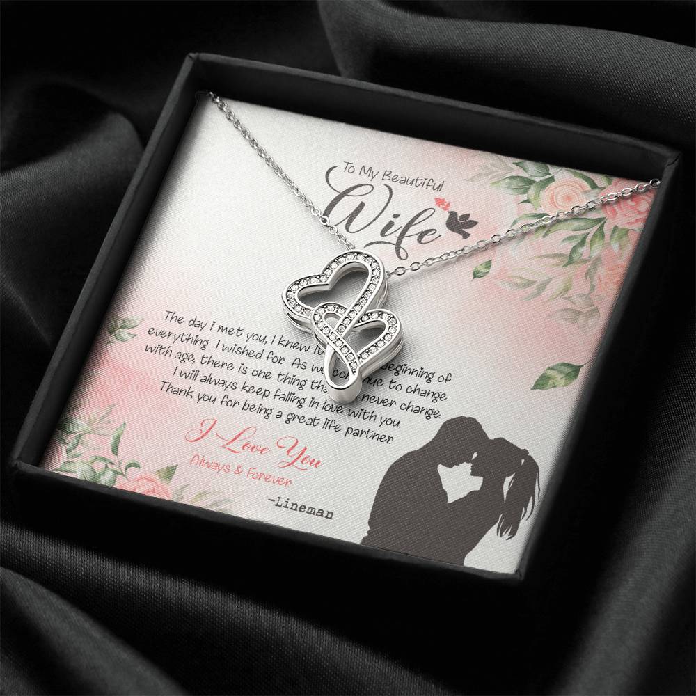 Lineman's Wife Dazzling Pendant Double Hearts Necklace