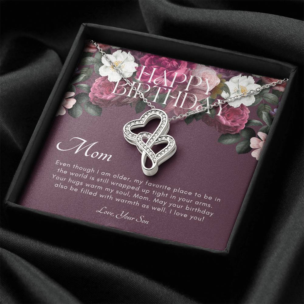 Mother's Birthday Gift From Son  Gift For Mom On Her Birthday  Mom Necklace  Best Mom Gift Message Card 1 Double Hearts Necklace