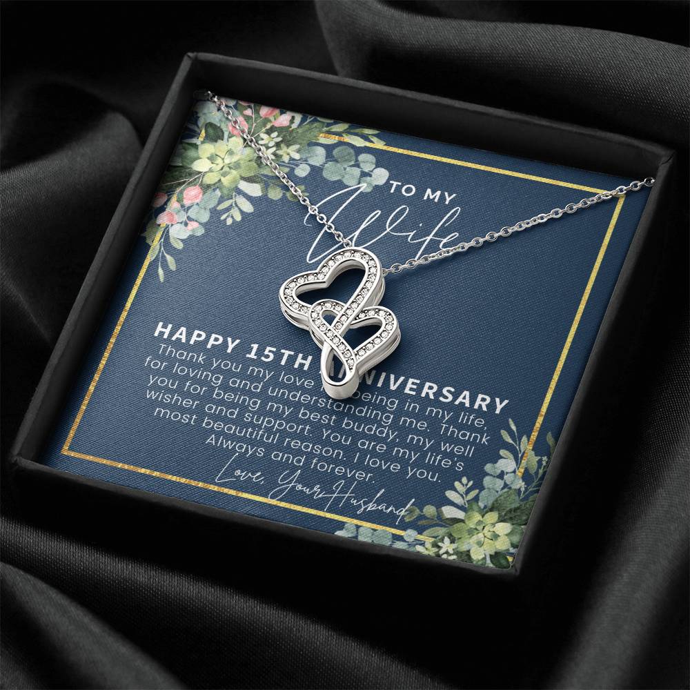 15Th Anniversary Gift For Wife 15 Year Anniversary Gifts 15Th Wedding Anniversary Gift Ideas 15 Year Anniversary Gift  Double Hearts Necklace