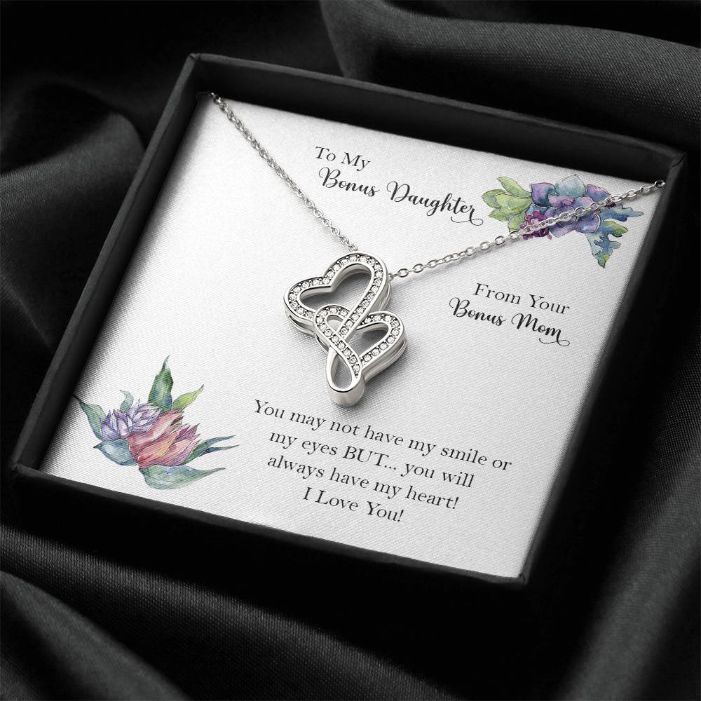 Bonus Daughter From Bonus Mom No Dna But You Have My Heart  9 Double Hearts Necklace
