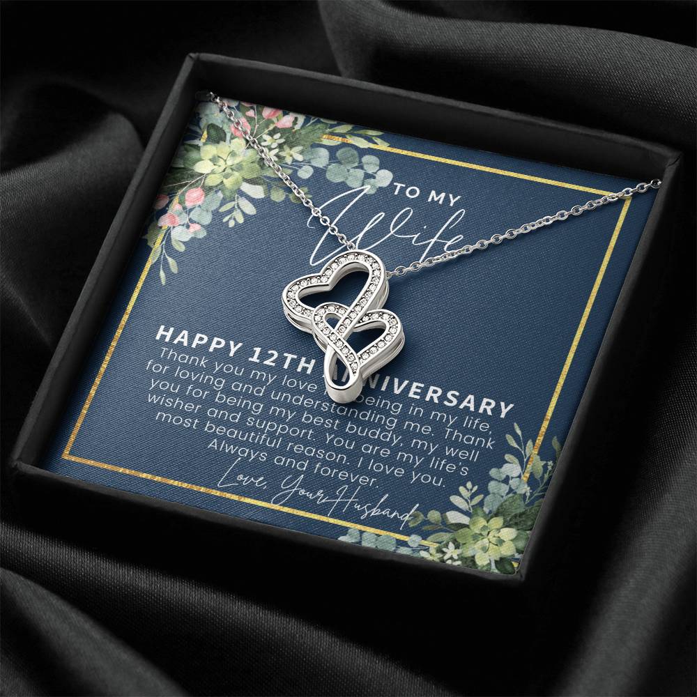 12 Year Anniversary Gift Ideas 12Th Anniversary Gift For Her 12 Year Wedding Anniversary Gift For Wife 12Th Anniversar Double Hearts Necklace