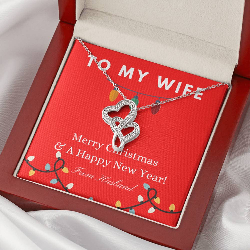 To My Wife Merry Christmas & A Happy New Year To My Wife Christmas Gift  For Wife Jewelry Spouse Double Hearts Necklace