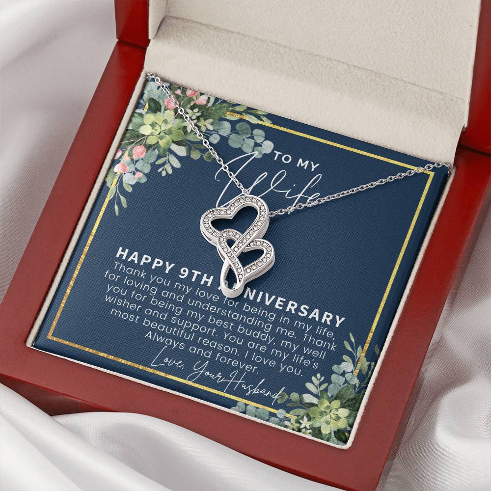 9 Year Anniversary Gift For Wife 9Th Anniversary Gifts 9 Year Wedding Anniversary Gift Ideas 9Th Wedding Anniversary G Double Hearts Necklace