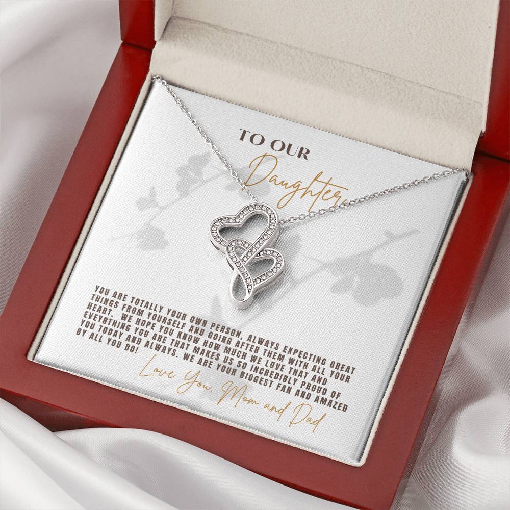 Daughter Gift Parents With Special Message Card Double Heart Necklace Gift Present For Daughter Double Hearts Necklace