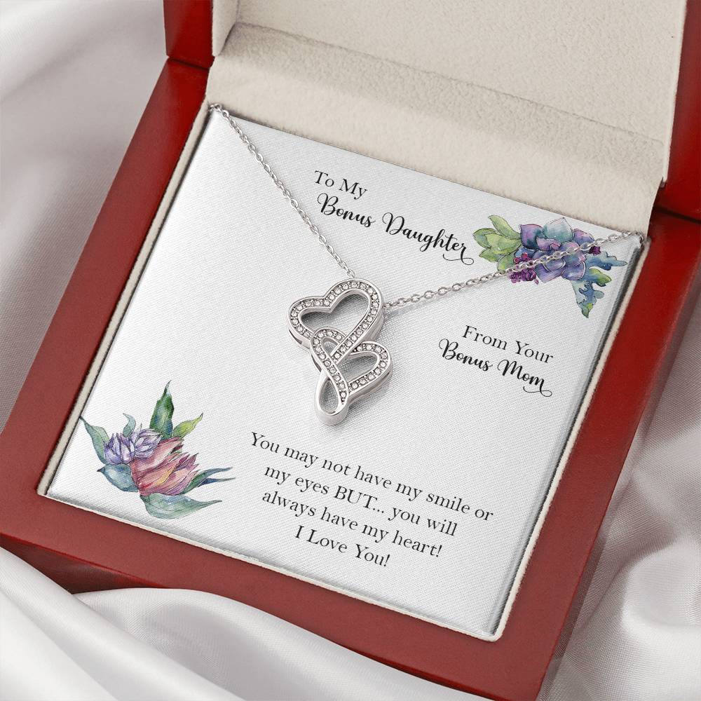 Bonus Daughter From Bonus Mom No Dna But You Have My Heart  9 Double Hearts Necklace