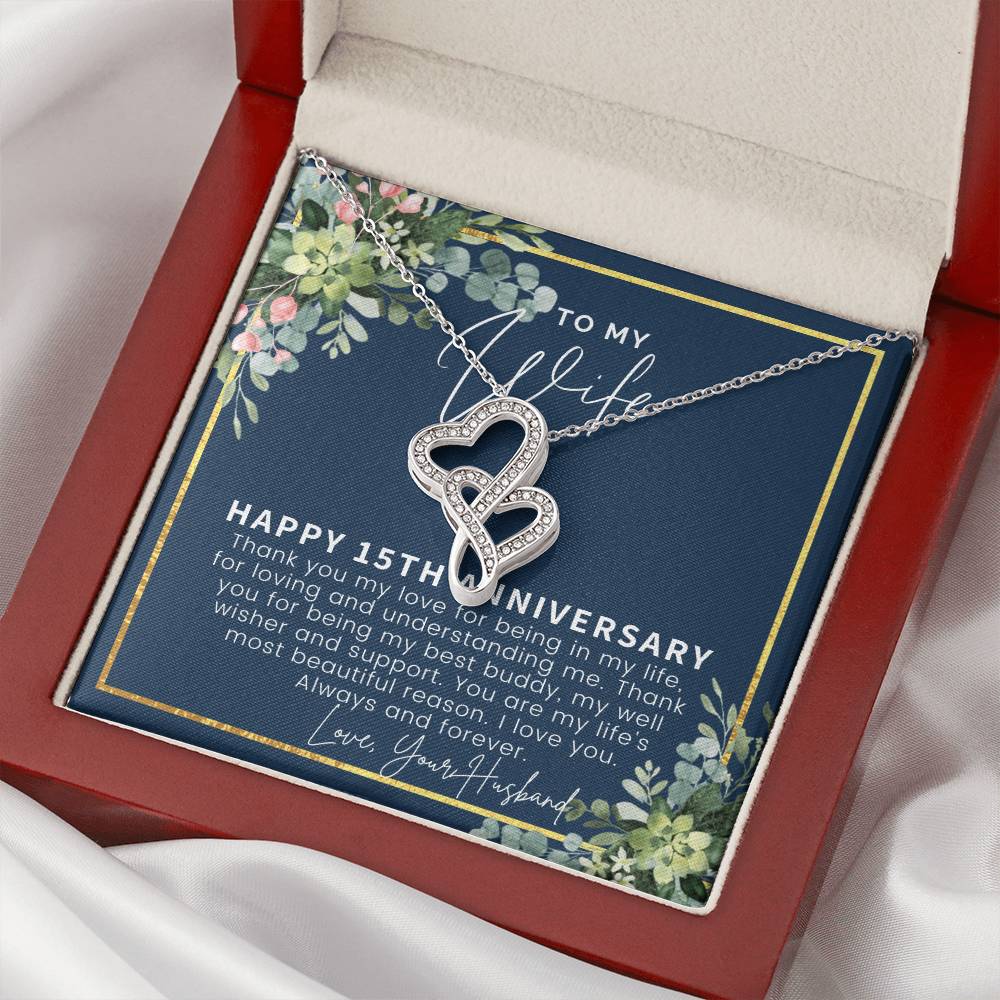 15Th Anniversary Gift For Wife 15 Year Anniversary Gifts 15Th Wedding Anniversary Gift Ideas 15 Year Anniversary Gift  Double Hearts Necklace