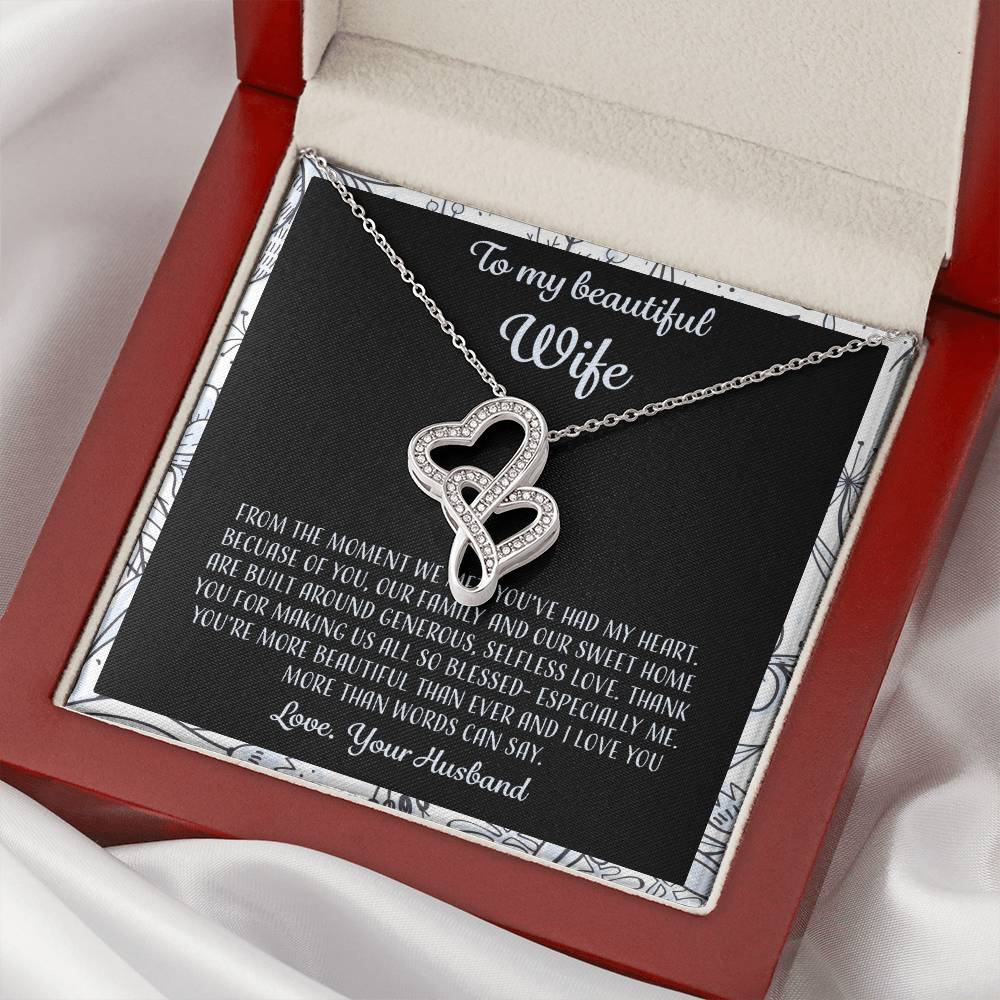 To My Beautiful Wife From The Moment We Met - Leaf Double Hearts Necklace