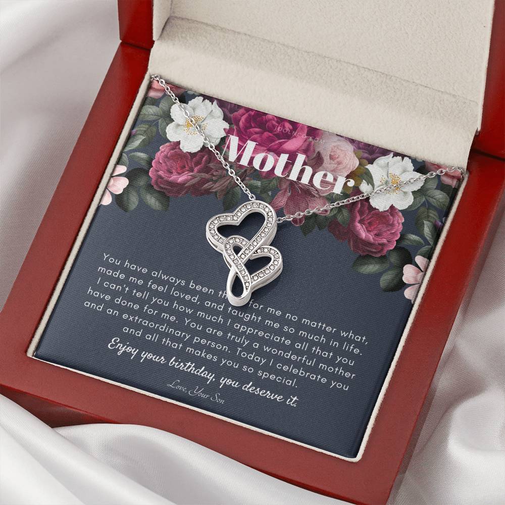 Mother's Birthday Gift  Necklace For Mom's Birthday  Elegant Gift For Mom From Son  Best Mom Gift Message Card Double Hearts Necklace