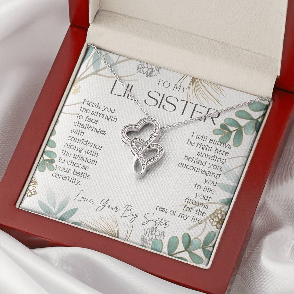 To My Little Sister Live Your Dreams Gift For Little Sister From Big Sister Sister Birthday Graduation Christmas Prese Double Hearts Necklace