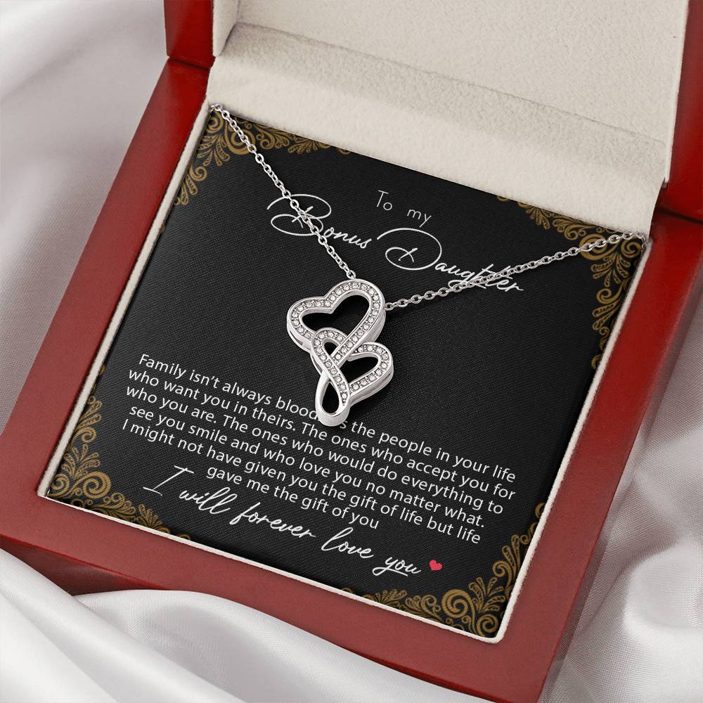 To My Bonus Daughter Family Isn't Always Blood  Double Hearts Necklace
