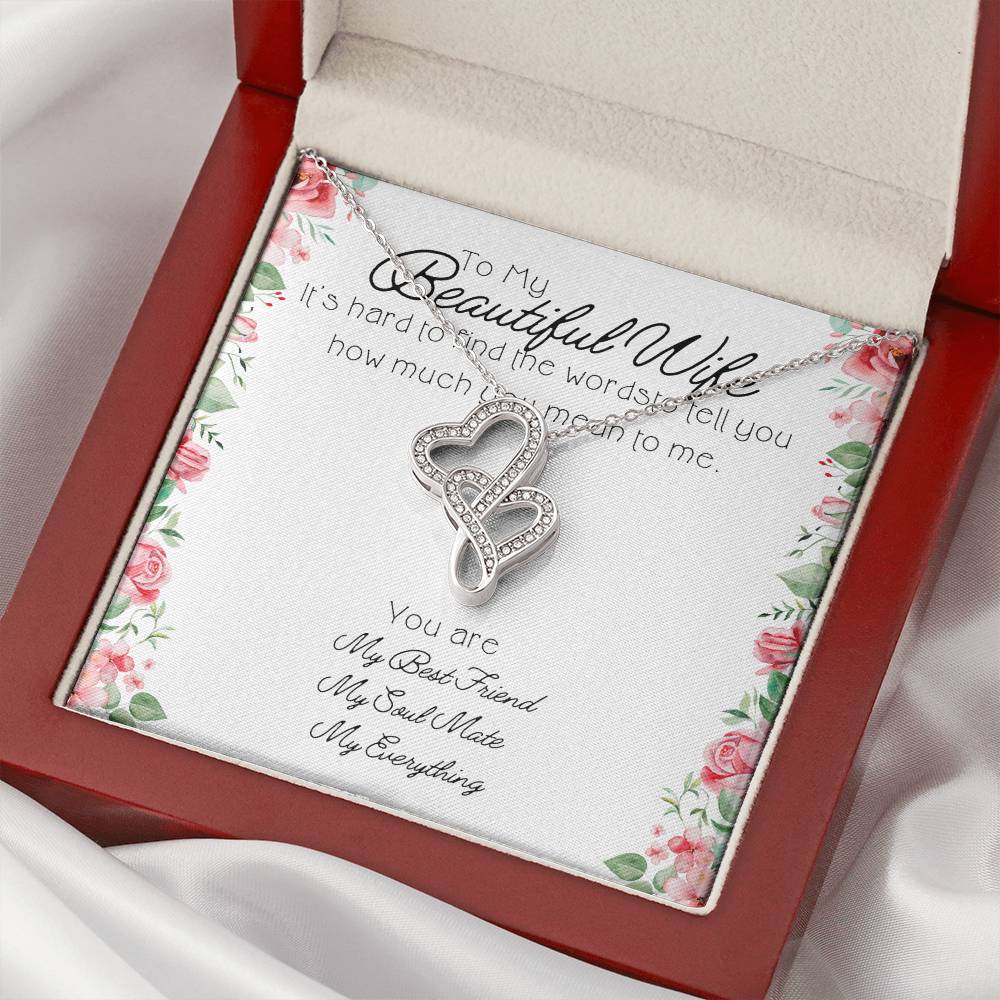 To My Beautiful Wife - Wedding Gift Anniversary Gift Just Because Gift For Her Double Hearts Necklace