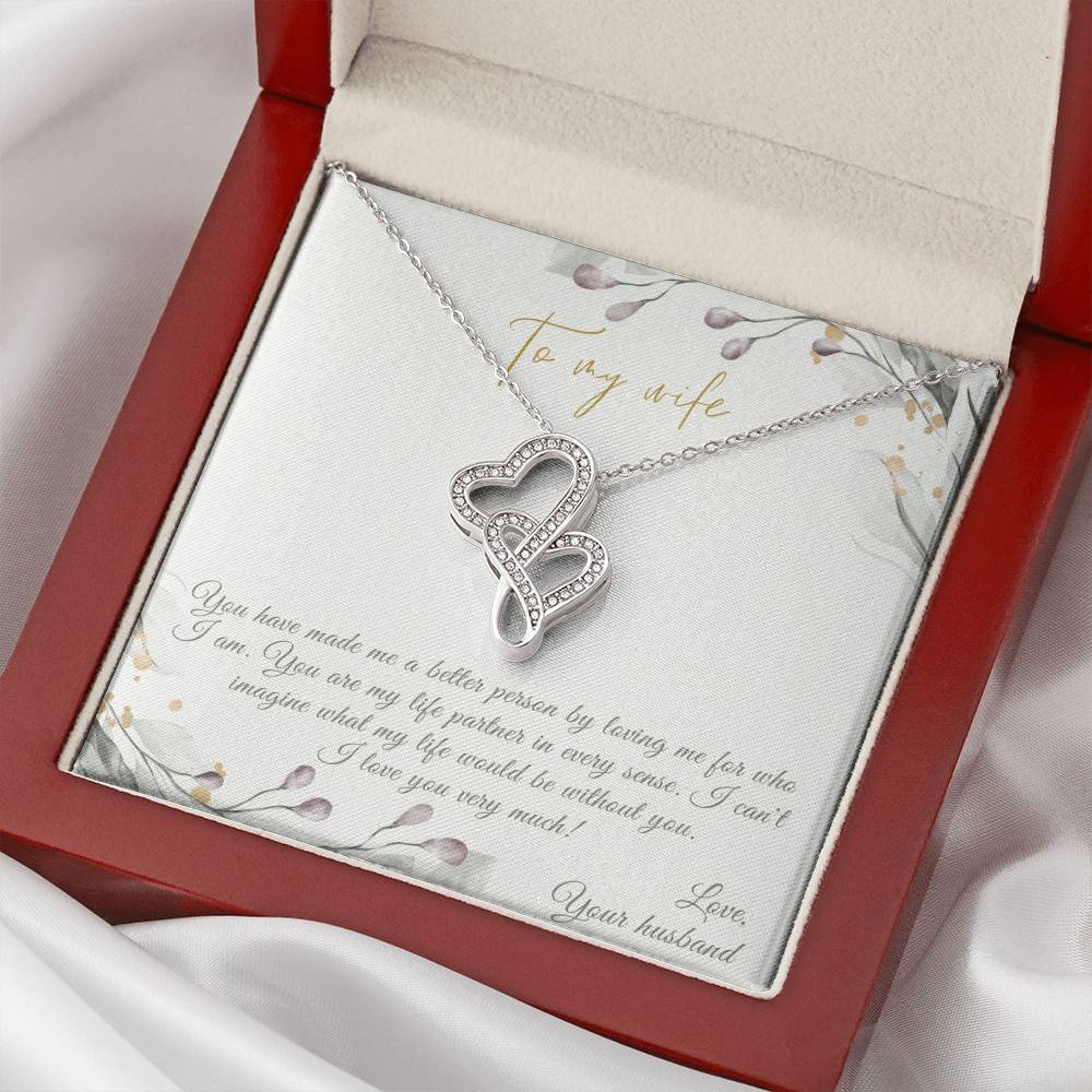 To My Wife - Anniversary  Gift Set Double Hearts Necklace