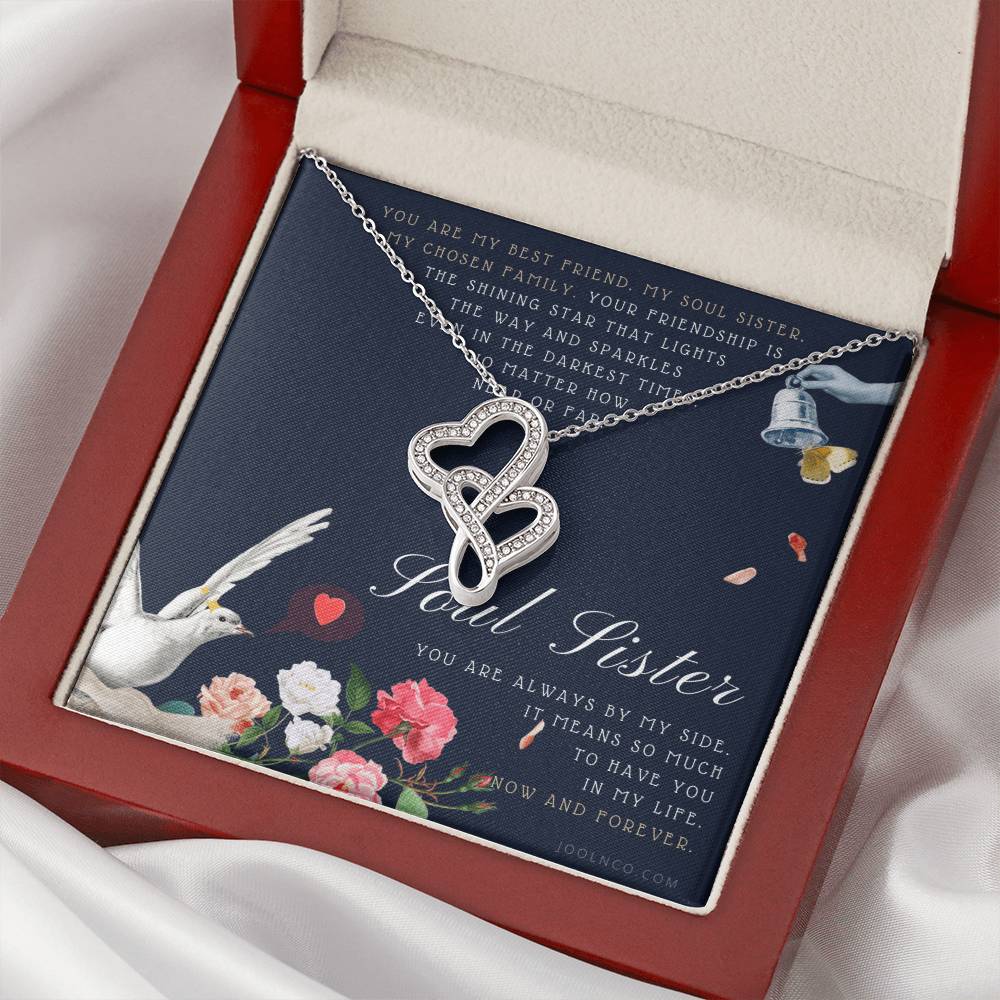 Soul Sister Necklace  Unbiological Sister Jewelry  Badass Sister Necklace  Friendship Heart Necklace  Birthday  Gradua Double Hearts Necklace