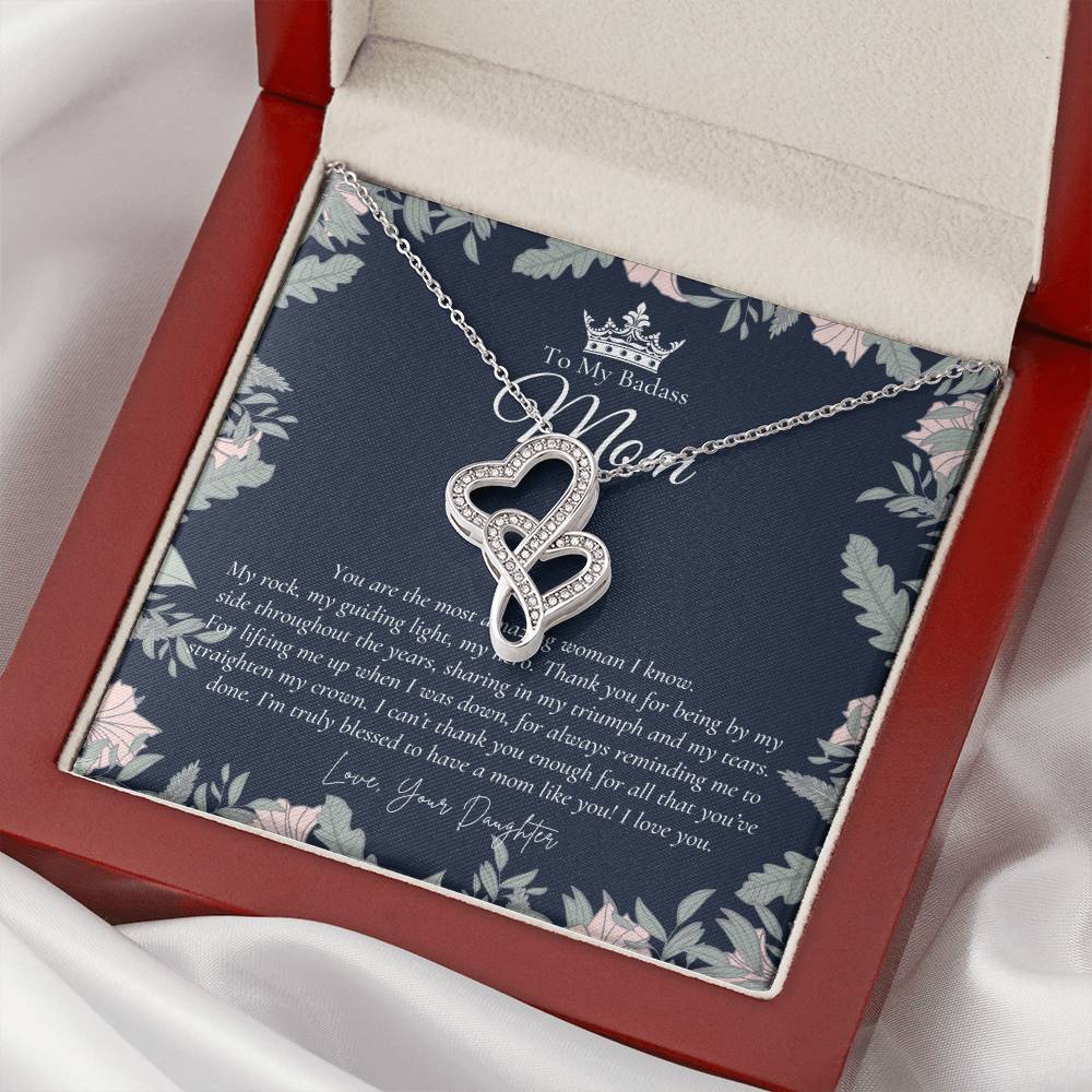 To My Beautiful Mom Necklace  Badass Mom Gift  Mother’S Day Gift  Birthday Gift  Gift From Daughter On Wedding Day Double Hearts Necklace