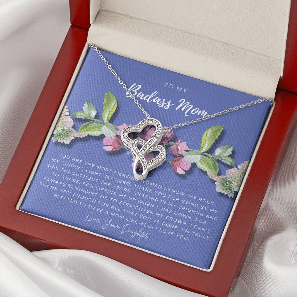 To My Badass Mom Necklace  Mother’S Day Gift  Daughter To Mom Gift  Gift From Daughter To Mom On Wedding Day  Mom Gift Double Hearts Necklace