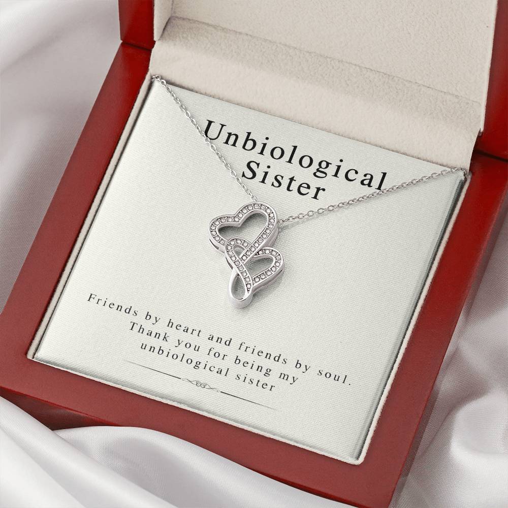 Unbiological Sister - The Perfect Gift For Bffs Double Hearts Necklace