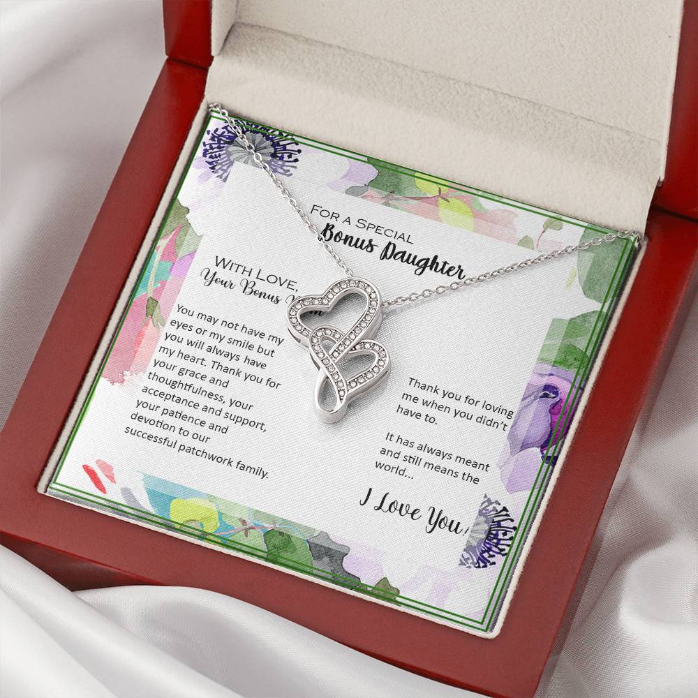Bonus Daughter From Bonus Mom No Dna But You Have My Heart  8 Double Hearts Necklace