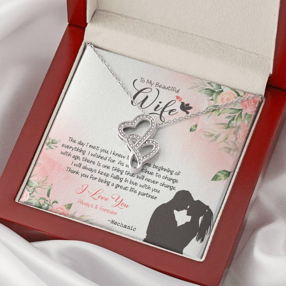 Mechanic's Wife Dazzling Pendant Double Hearts Necklace