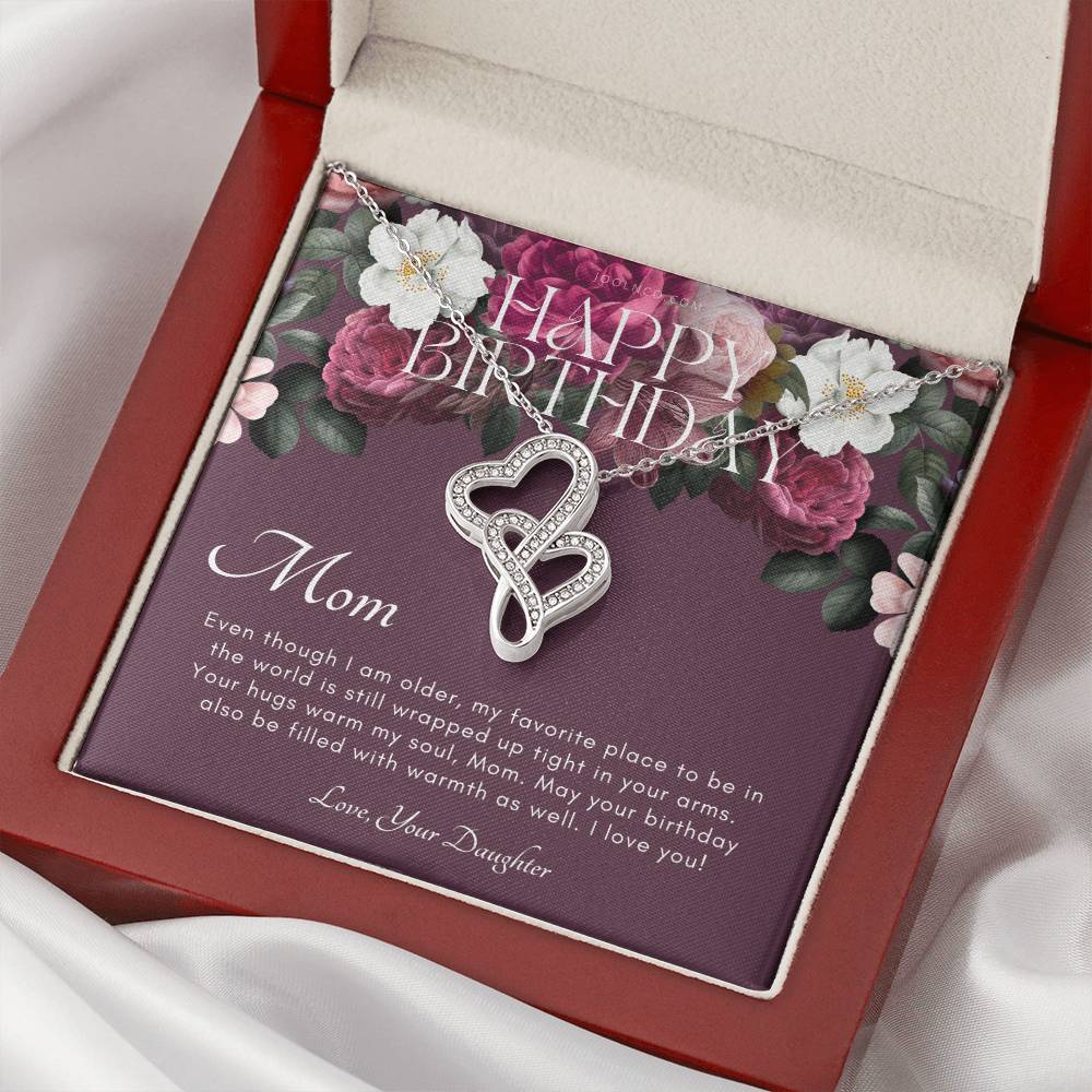 Mother's Birthday Gift  From Daughter  Gift For Mom On Her Birthday  Mom Necklace  Best Mom Gift Message Card 1 Double Hearts Necklace