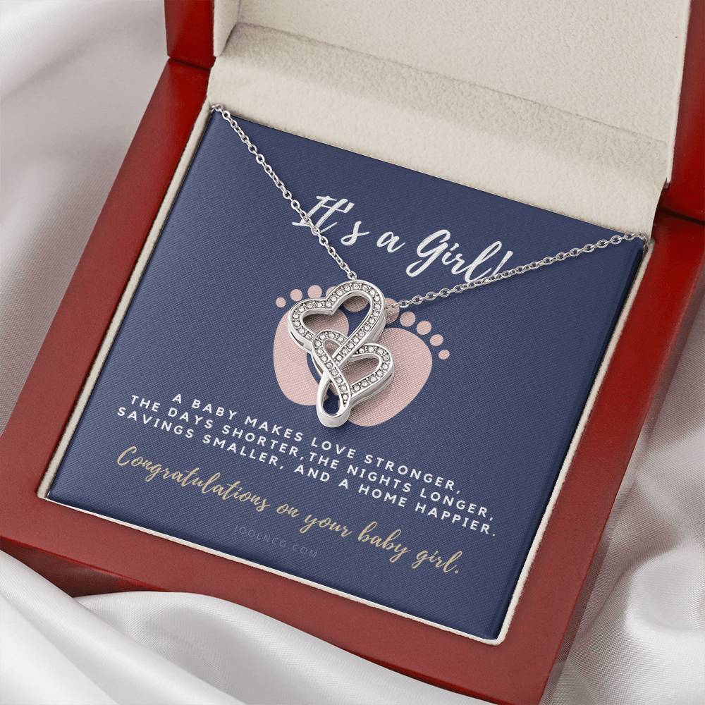 It's A Girl Necklace Gift For Mom  Baby Girl Congratulations  Baby Girl Shower Gift For Mom  New Mom Necklace  New Mom Double Hearts Necklace
