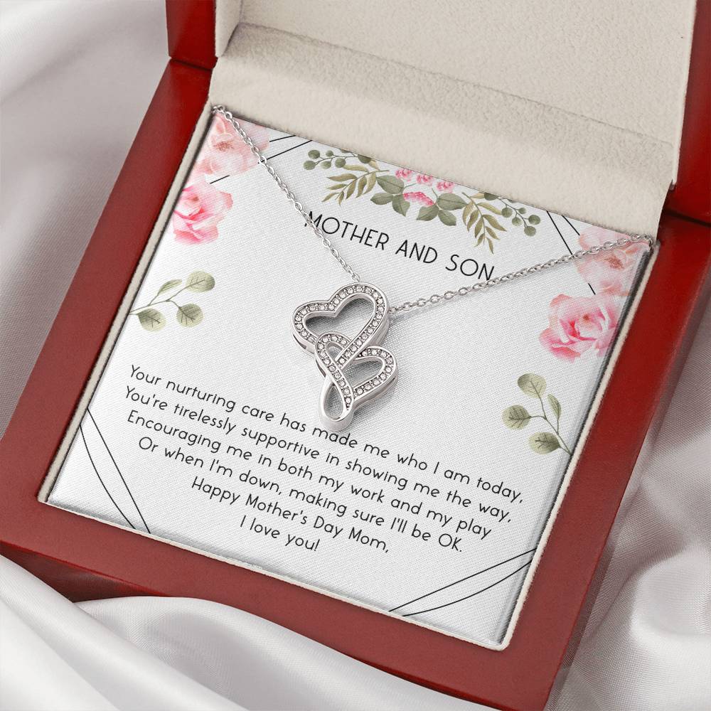 Mother's Day Gift For Mom Two Hearts Necklace For Mom From Son Double Hearts Necklace