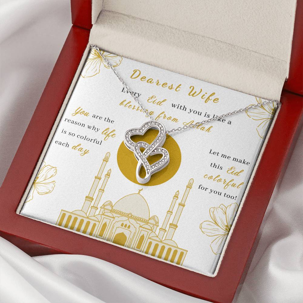 Beautiful Eid Gift For Wife - Dearest Wife - Islamic Jewelry Ramadan Eid Gift Celestial Jewelry Necklace - Engagement  Double Hearts Necklace