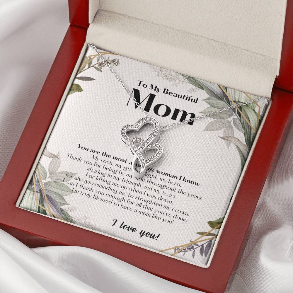 To My Beautiful Mom Necklace  To My Badass Mom Necklace  Badass Mom Gift  Mother’S Day Gift  Birthday Gift  Gift From  1 Double Hearts Necklace