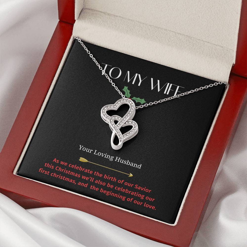 To My Wife Our First Christmas.  Double Hearts Necklace