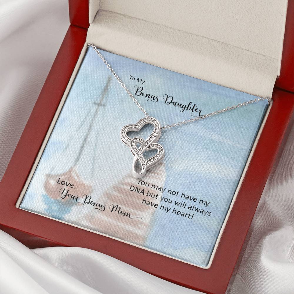 Bonus Daughter From Bonus Mom No Dna But You Have My Heart  5 Double Hearts Necklace