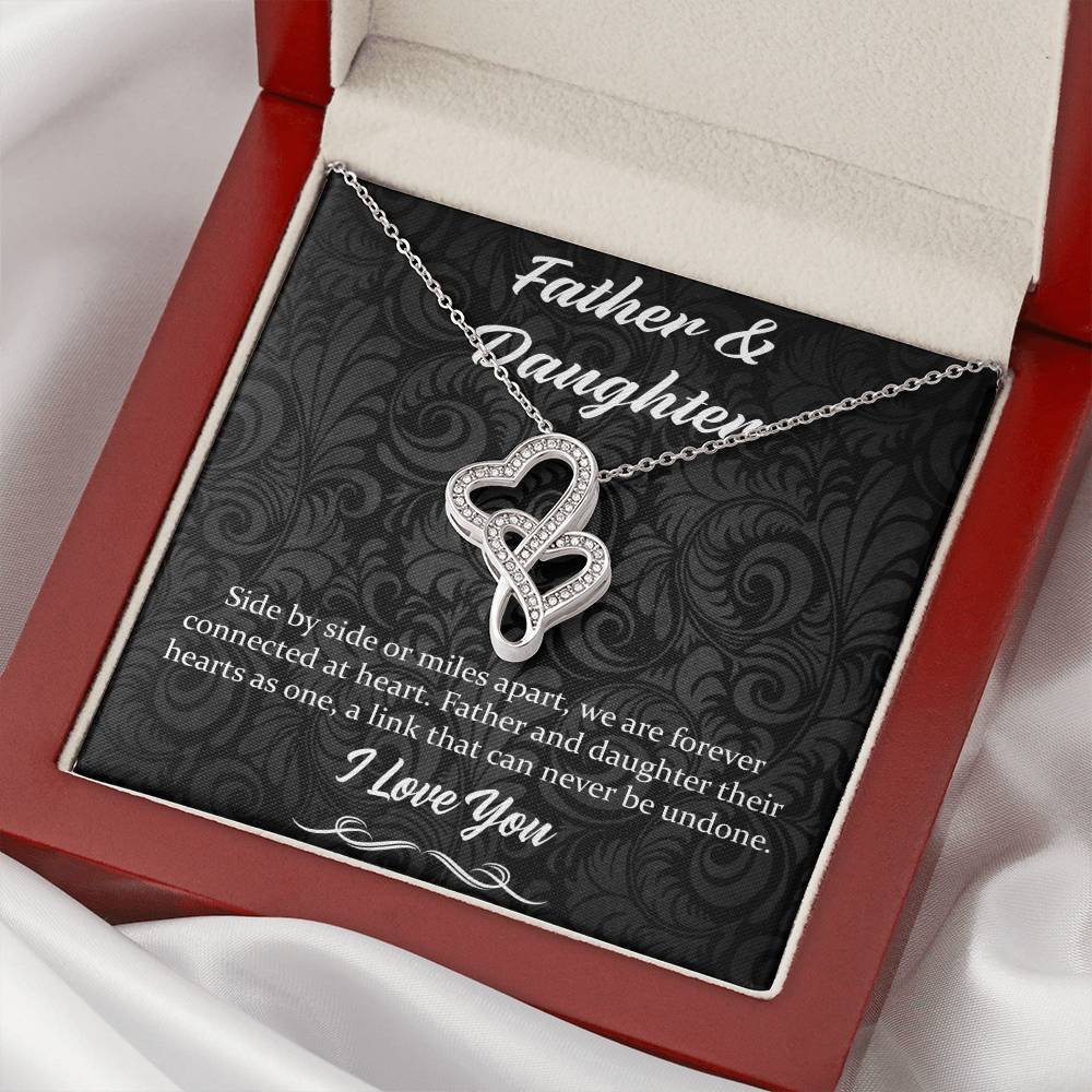 Side By Side Or Miles Apart - Father And Daughter Double Hearts Necklace