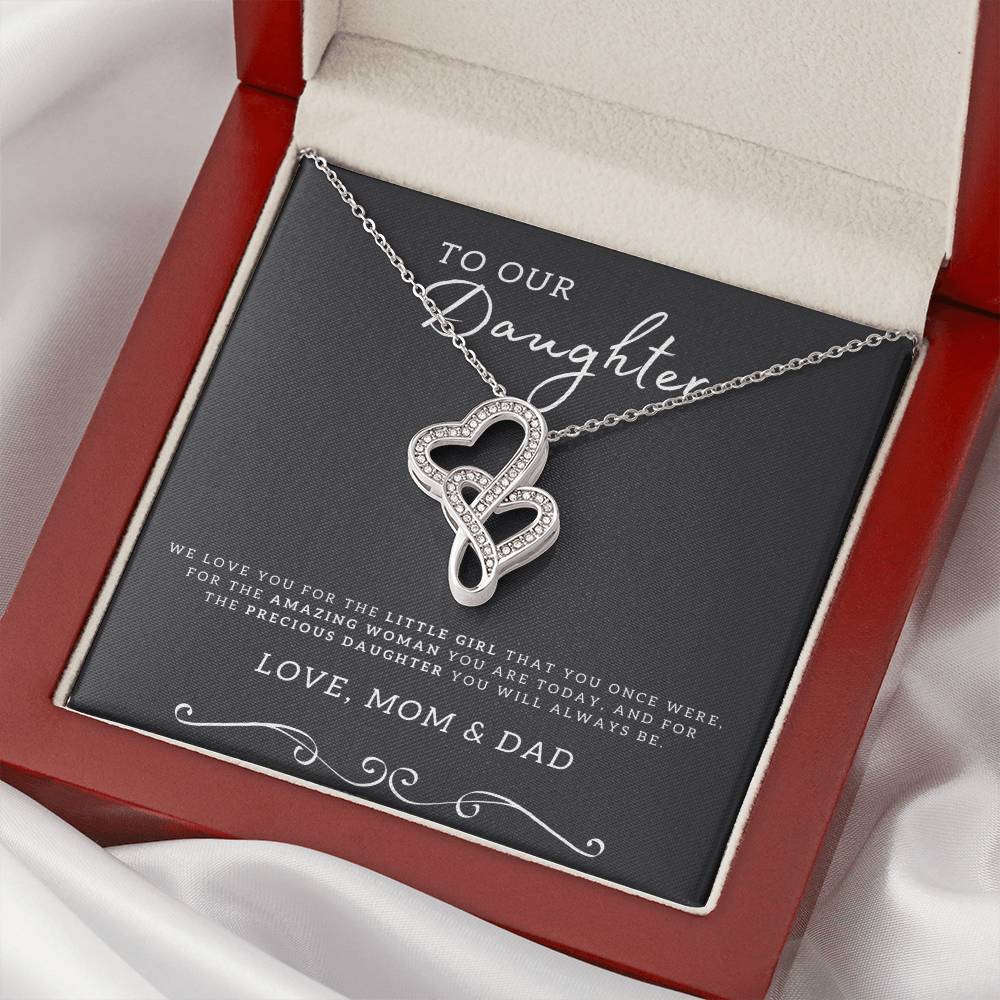 To Daughter From Dad 2 Double Heart Necklace Gift - Gifts For Daughter Gifts For Her - Birthday Gifts - Daughter Gift  3 Double Hearts Necklace