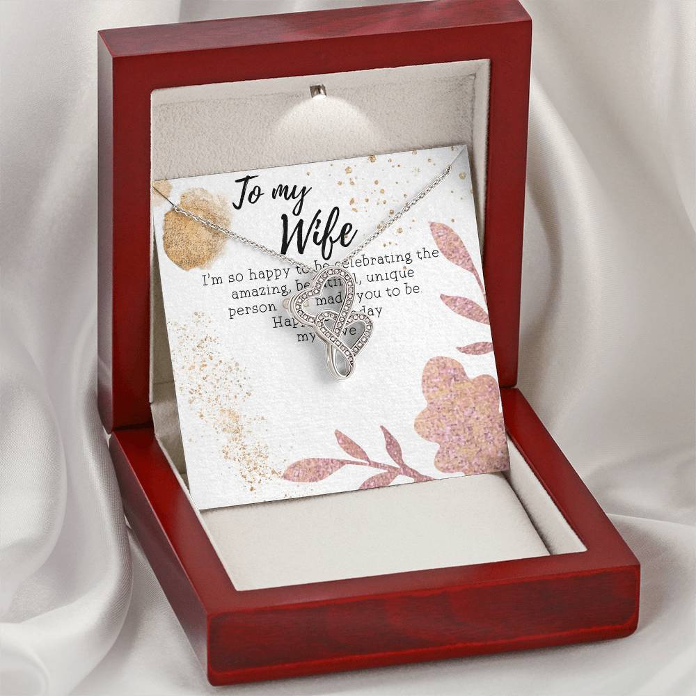 To My Wife Necklace - Happy Birthday My Love - Anniversary Gift For Wife Gift For Wife Wife Necklace Mothers Day Gift  Double Hearts Necklace