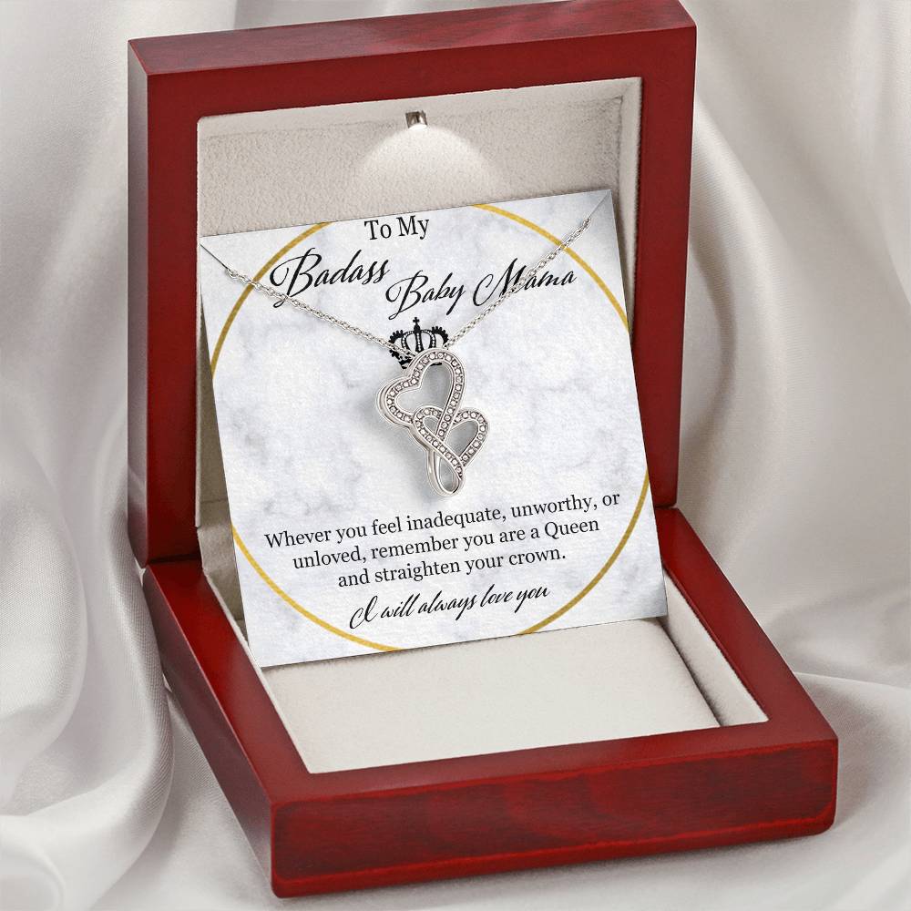 To My Badass Baby Mama Double Hearts Necklace