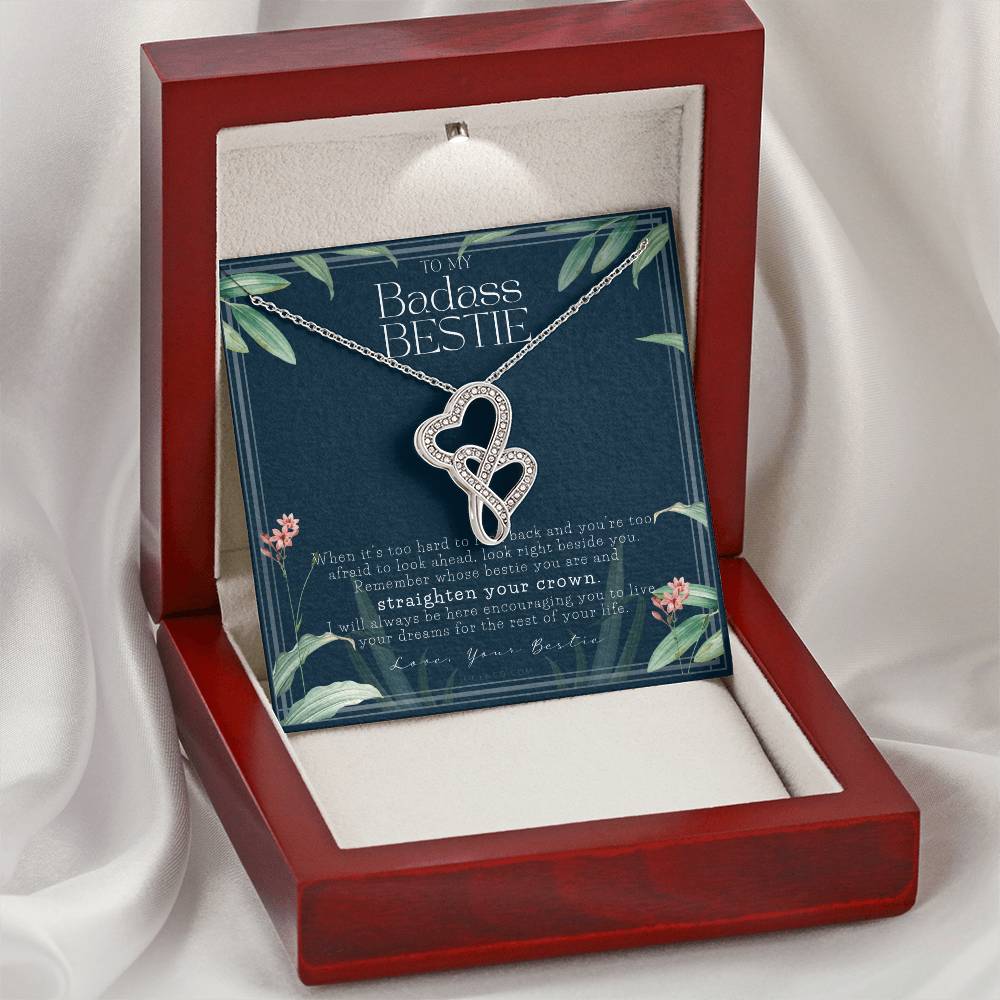 To My Badass Bestie Necklace Remember Whose Bestie You Are Straighten Your Crown Friendship Gift Friendship Necklace T Double Hearts Necklace