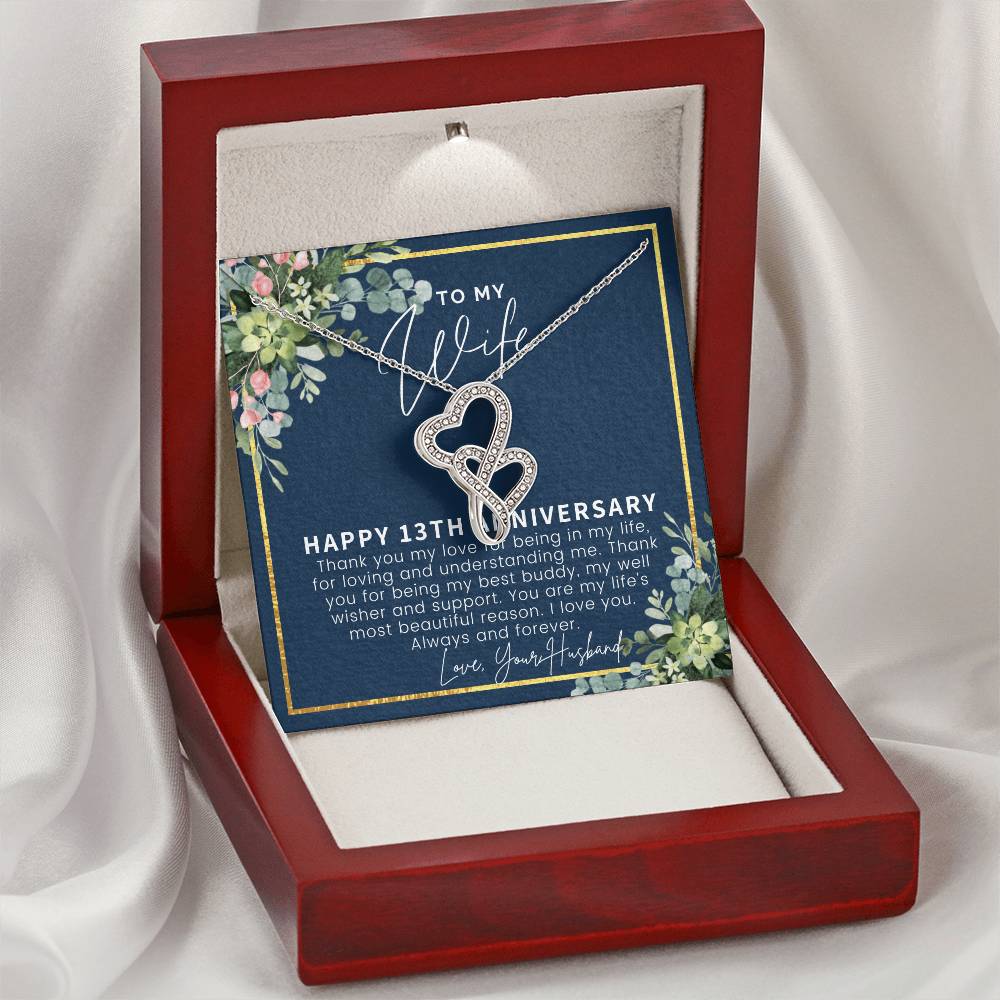 13 Year Anniversary Gift Ideas 13Th Anniversary Gift For Her 13 Year Wedding Anniversary Gift For Wife 13Th Anniversar Double Hearts Necklace