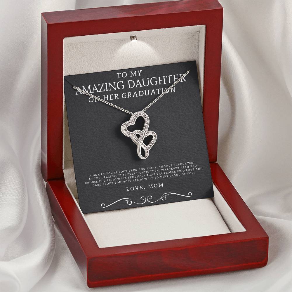 To My Amazing Daughter On Her Graduation From Mom Necklace - Mother's Day Necklace For Daughter - Mom To Daughter Neck Double Hearts Necklace