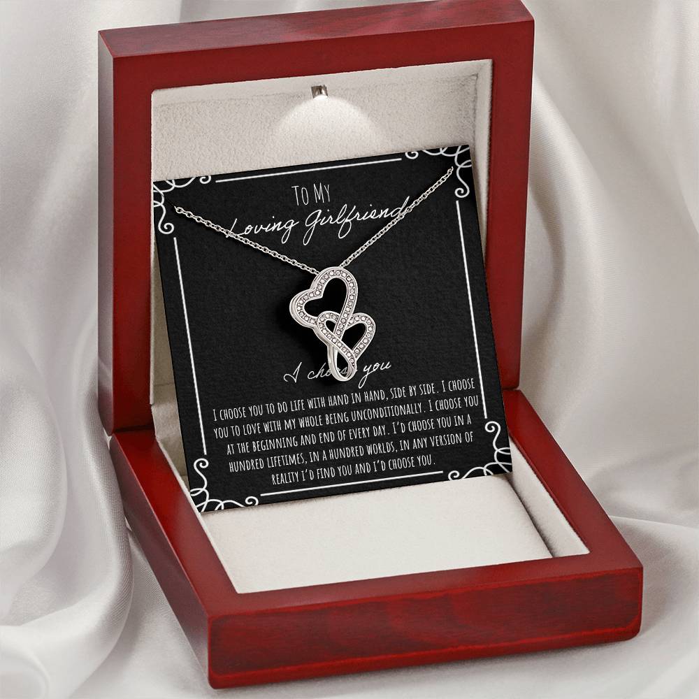 To My Loving Girlfriend I Choose You Double Hearts Necklace