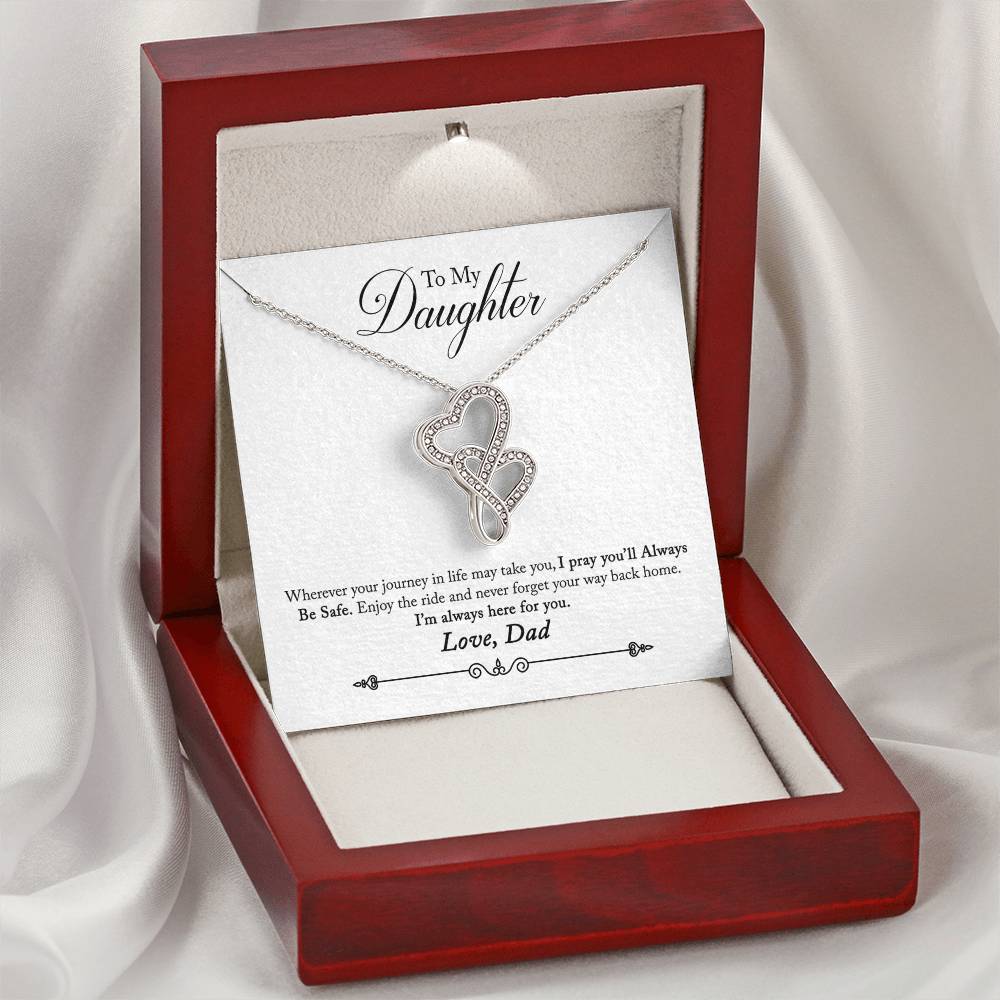 To My Daughter Necklace Christmas Gift From Dad - Forever Love Daughter Necklace On Christmas Day - Dad And Daughter N Double Hearts Necklace