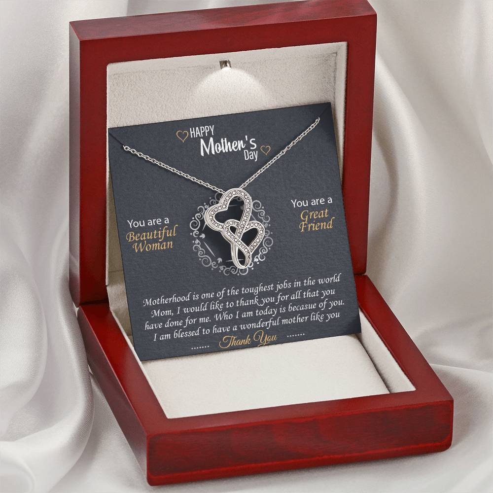 Grateful Blessed To Have You As My Mother - Double Heart Necklace Double Hearts Necklace
