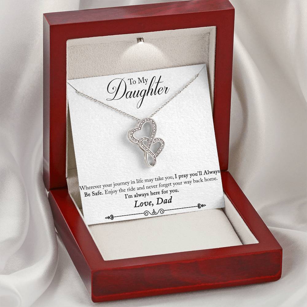 To Daughter From Dad Double Hearts Necklace