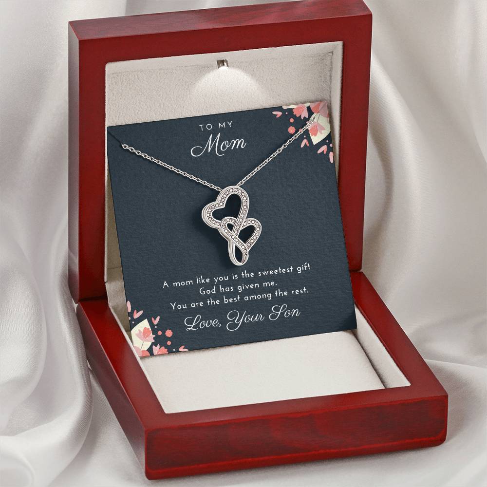 The Best Among The Rest To Mom From Son  Double Hearts Necklace