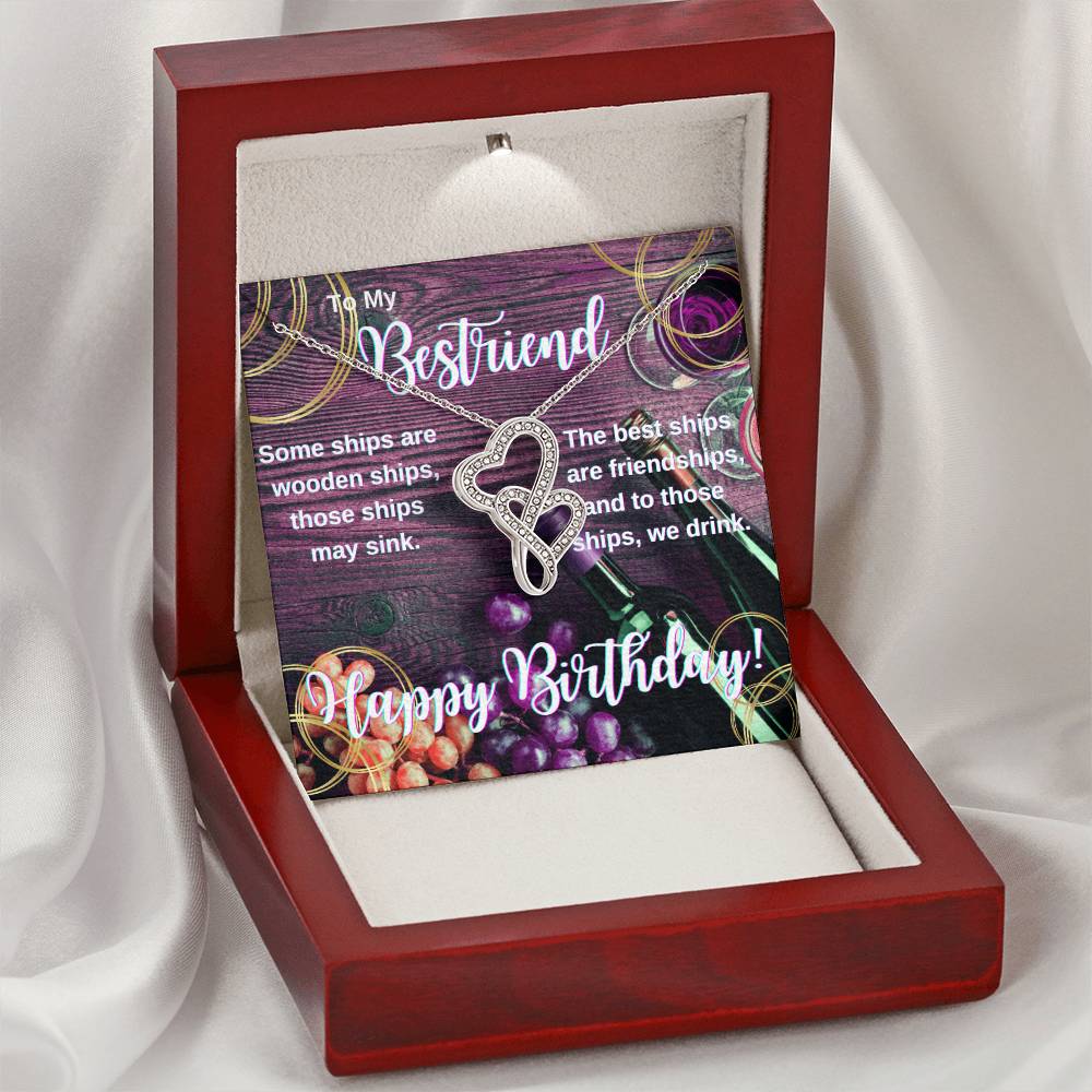 Gift For Bestfriend Wine Lover Loves Beer And Wine Party Girl Double Hearts Necklace