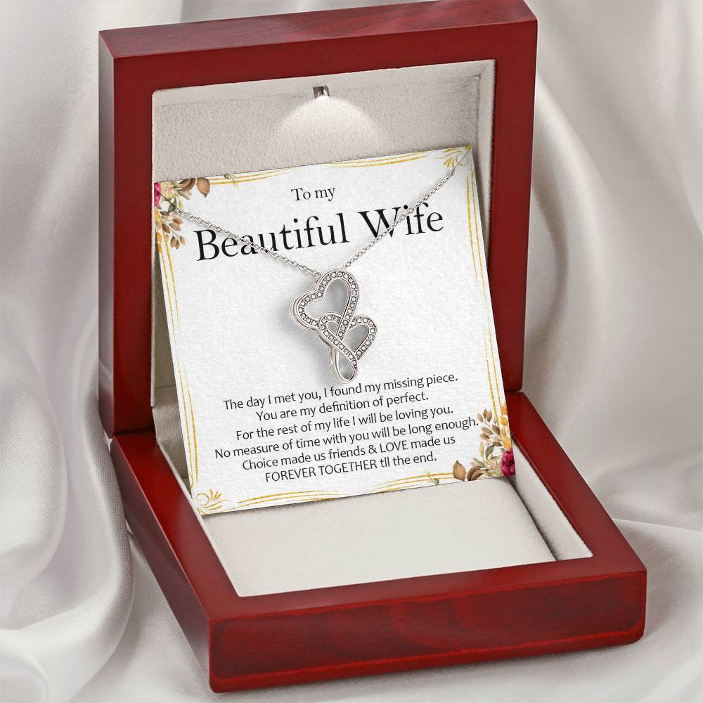 To My Beautiful Wife - Love Card And Necklace S012 Double Hearts Necklace