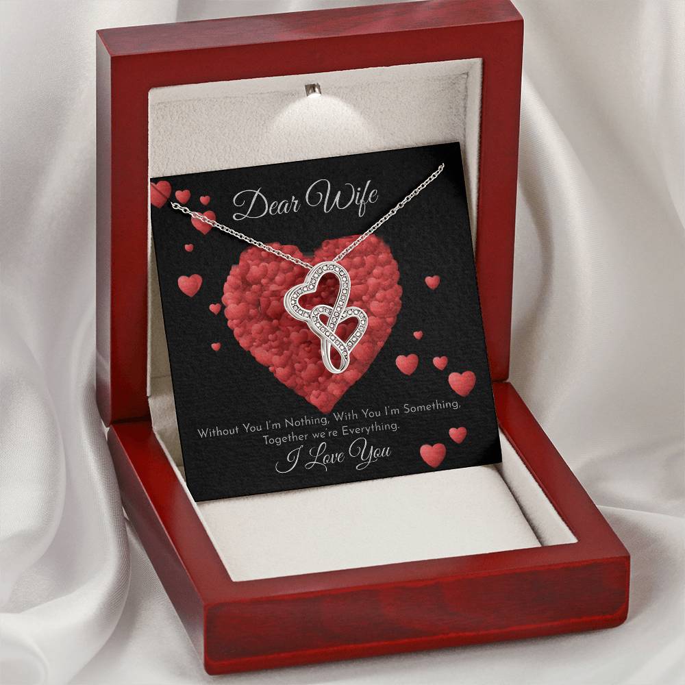 Dear Wife - I Love You - 925 Sterling Silver Pendant Double Hearts Necklace