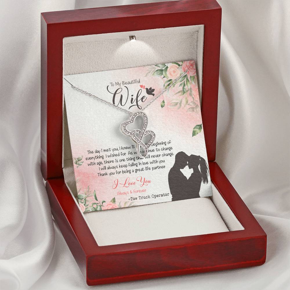 Tow Truck Operator's Wife Dazzling Pendant Double Hearts Necklace
