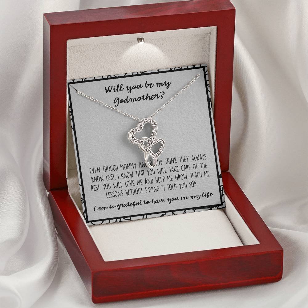 Will You Be My Godmother Double Hearts Necklace