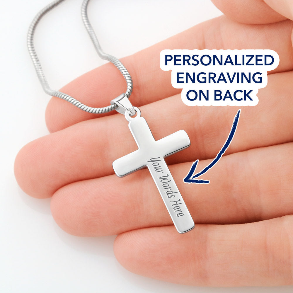 Dad To Son Gifts - Take Up Your Cross & Follow Me Customize Engraved Cross Necklace