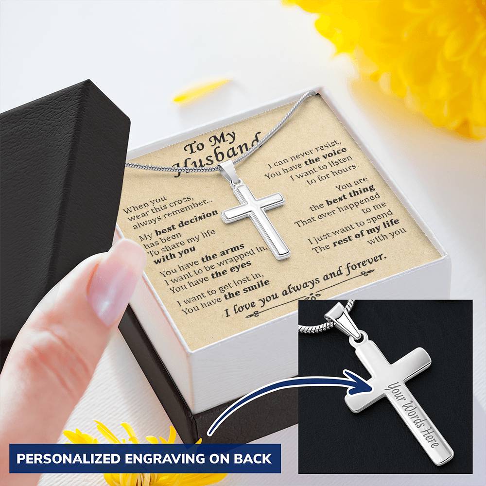For Husband - Share My Life With You - Cross 1 Customize Engraved Cross Necklace